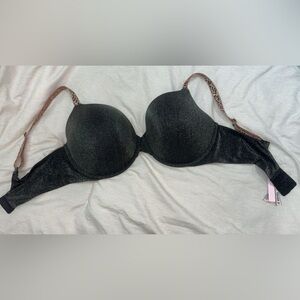 Elegant Black glitter Women's Bra with leopard straps